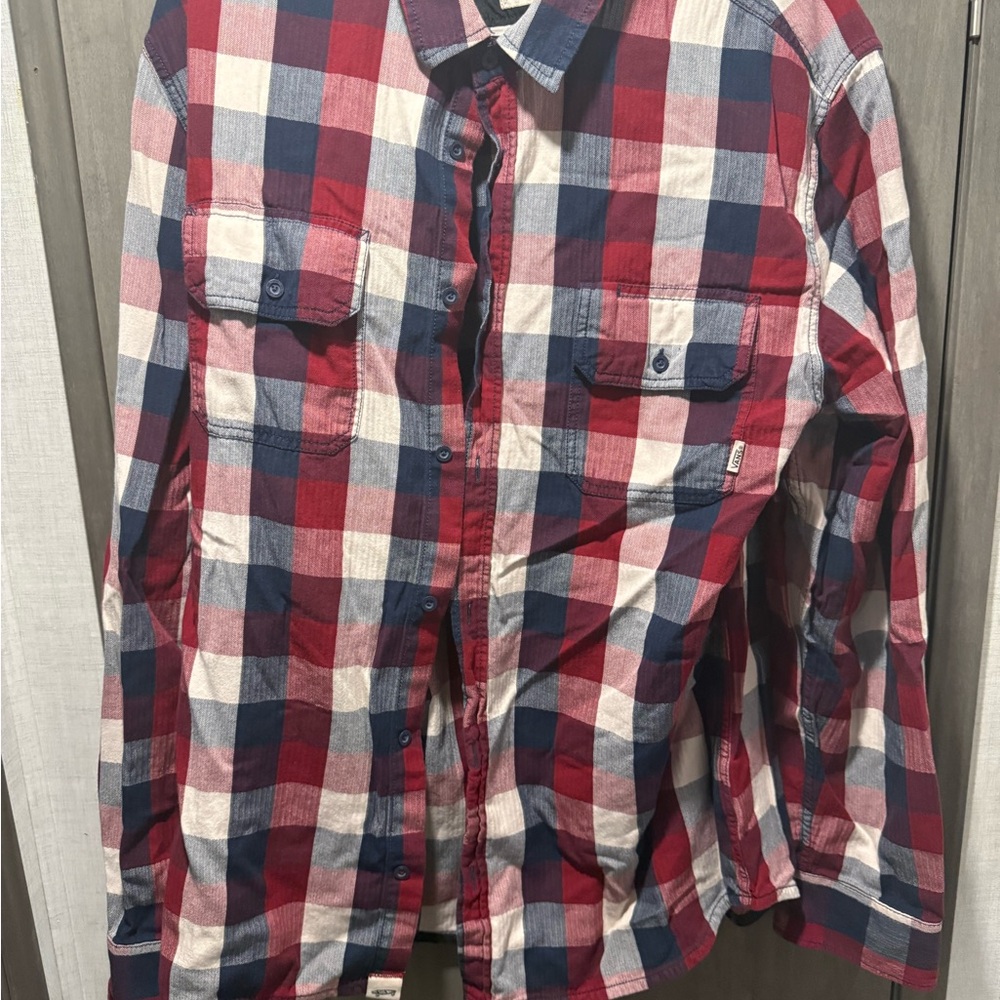 Vans Red, Navy & White Plaid Button-Down Shirt